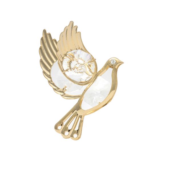 کبوتر سنجاق سینه طلایی با الماس جدا شده روی سفید