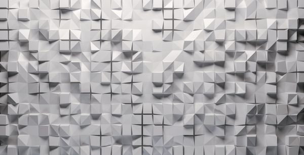 موزاییک سفید مربع و مثلث در اعماق مختلف رندر سه بعدی