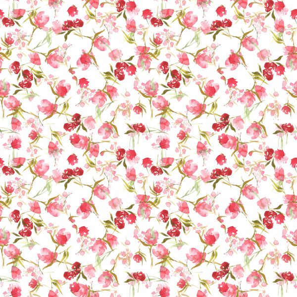 الگوی بدون درز گل های آبرنگ در پس زمینه سفید قابل استفاده به عنوان چاپ پارچه پس زمینه برای دعوت عروسی کارت تبریک عاشقانه کاشی کاغذ دیواری فرش