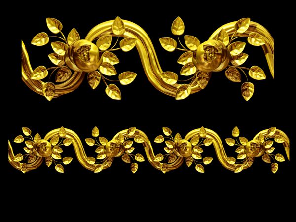 طلایی بخش زینتی پارچه نسخه مستقیم برای فریز قاب یا حاشیه تصویر سه بعدی جدا شده روی مشکی