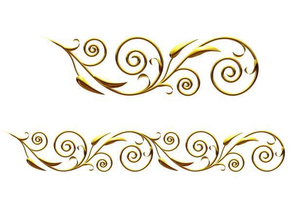 طلایی بخش زینتی شاخه نسخه مستقیم برای فریز قاب یا حاشیه تصویر سه بعدی جدا شده روی سفید