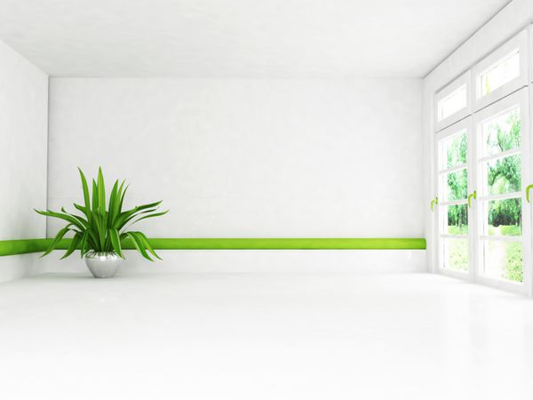 صحنه طراحی داخلی با گیاه و پنجره