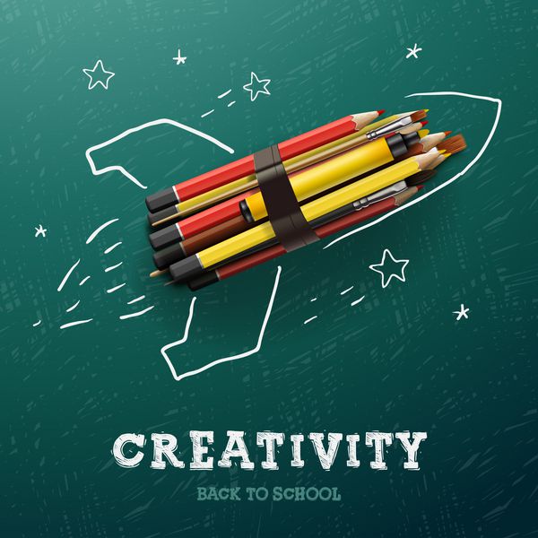 یادگیری خلاقیت پرتاب کشتی موشکی ساخته شده با مداد - طرح روی تخته سیاه وکتور