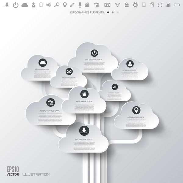 نماد ابر پس زمینه انتزاعی تخت با آیکون های وب نمادهای رابط پردازش ابری دستگاه های تلفن همراه مفهوم کسب و کار