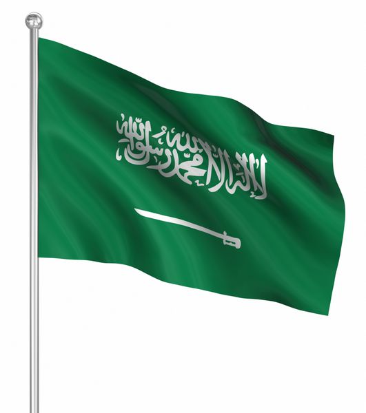 پرچم عربستان سعودی تصویر تولید شده توسط کامپیوتر رندر سه بعدی