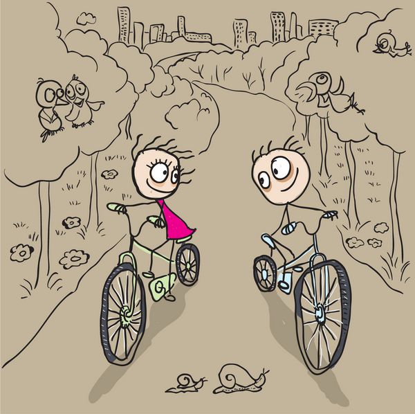 زن و شوهر عاشق روی دوچرخه وکتور تصویر کارتونی