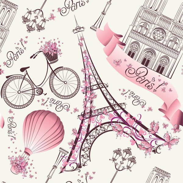 الگوی بدون درز نمادهای پاریس سفر عاشقانه در پاریس بردار