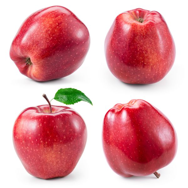 سیب قرمز جدا شده روی سفید مجموعه با مسیر برش