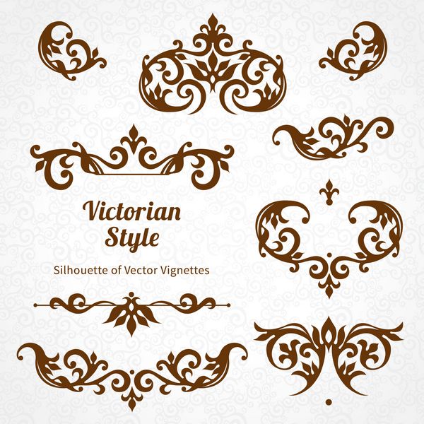 مجموعه وکتور زیور آلات وینتیج به سبک ویکتوریایی عنصر آراسته برای طراحی و مکانی برای متن الگوهای توری زینتی برای دعوت عروسی و کارت تبریک
