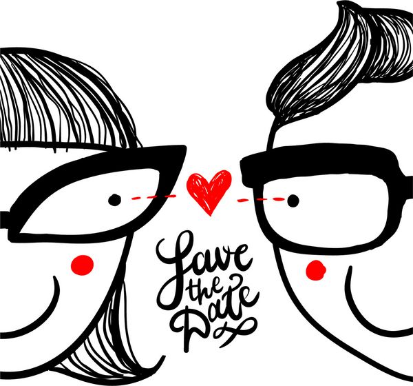 ابله ناز زوج عاشق با عینک و حروف دستی ذخیره تاریخ