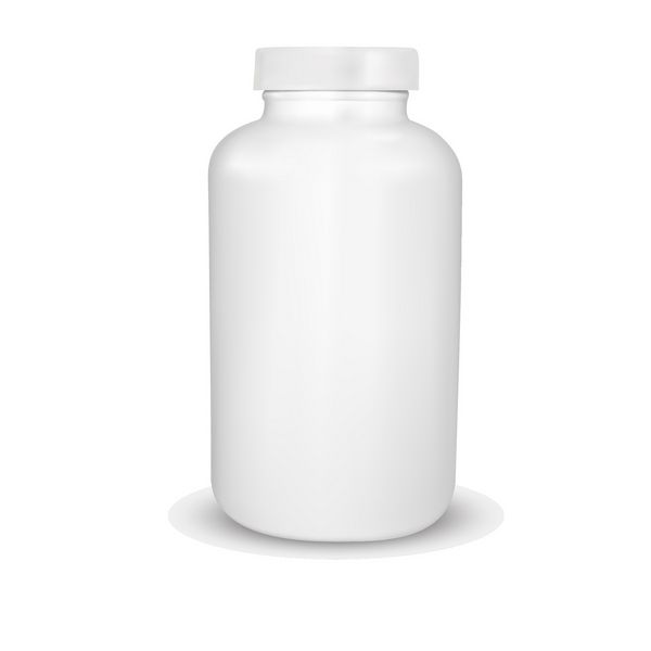 بطری خالی دارو جدا شده در پس زمینه سفید