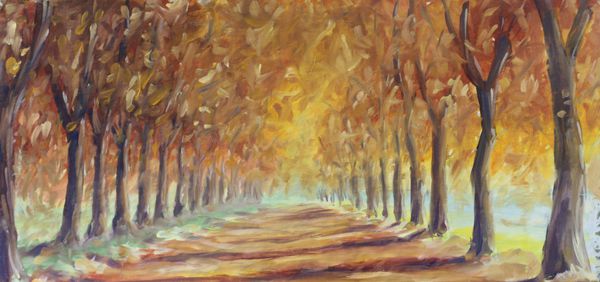 جاده نقاشی رنگ روغن اصلی در جنگل پاییزی نقاشی رنگ روغن روی بوم اثر هنری Impasto هنر امپرسیونیسم