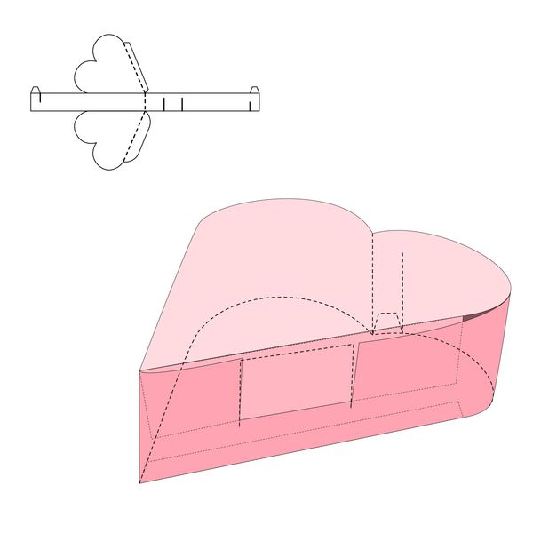 تصویر وکتور جعبه کاردستی هدیه روز ولنتاین برای طراحی وب سایت پس زمینه بنر قالب بسته Heart Folding بسته را با خط قالب برای برند خود روی آن تا کنید