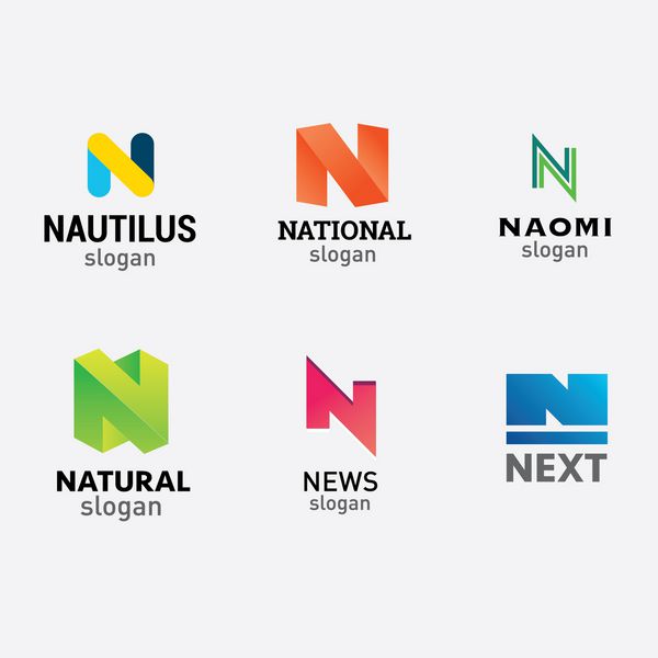 مجموعه عناصر الگوی طراحی لوگو حروف مجموعه وکتور آرم حرف N