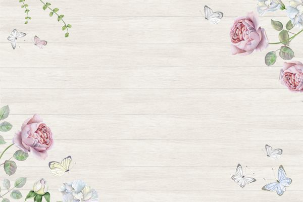 قاب گلدار با رزهای انگلیسی آبرنگ روی زمینه چوبی