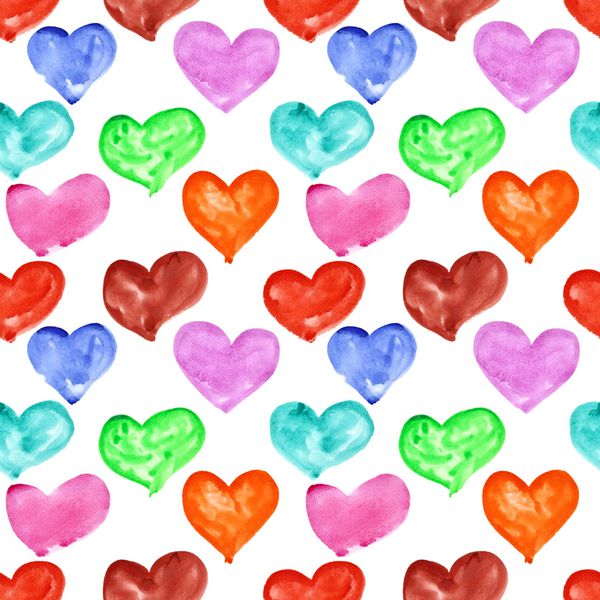 قلب های آبرنگ - الگوی بدون درز چند رنگ
