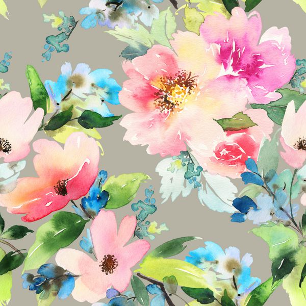الگوی بدون درز با گل های آبرنگ رنگ های ملایم الگوی زنانه دست ساز