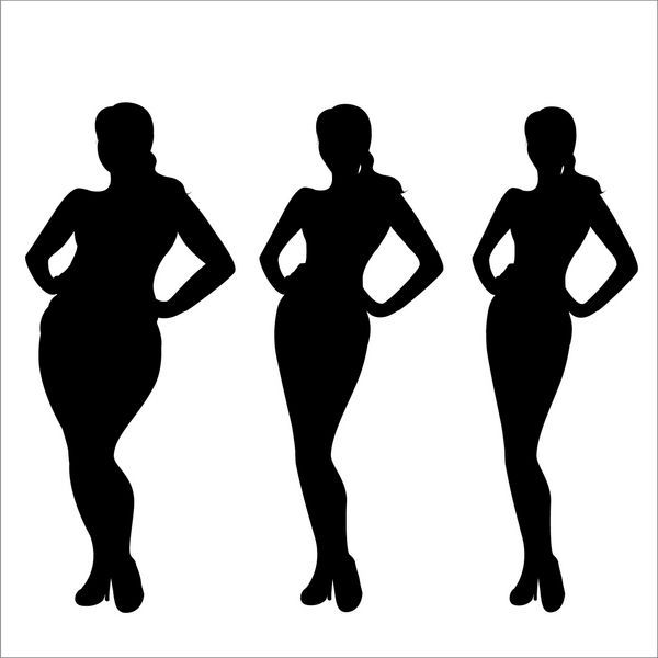 سیلوئت وزن زن سه دختر مختلف وکتور