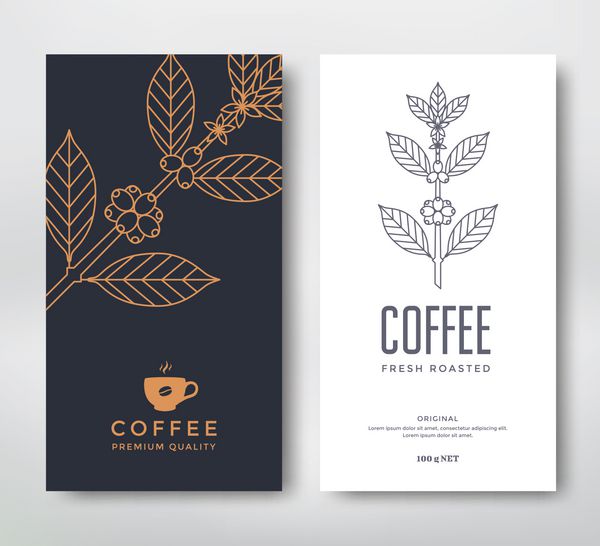 طراحی بسته بندی برای قهوه قالب وکتور تصویر سبک خط شاخه قهوه