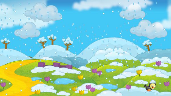 کارتون صحنه طبیعت زمستانی - تصویرسازی برای کودکان
