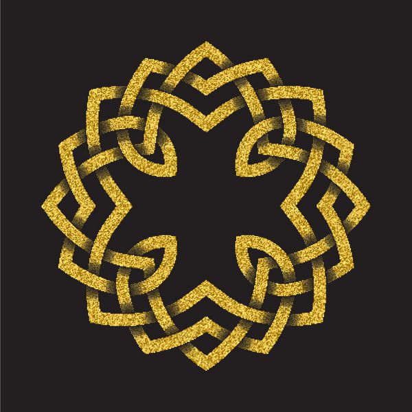 نماد آرم پر زرق و برق طلایی به سبک سلتیک در زمینه مشکی نماد قبیله ای به شکل ماندالای دایره ای تمبر طلا برای طراحی جواهرات