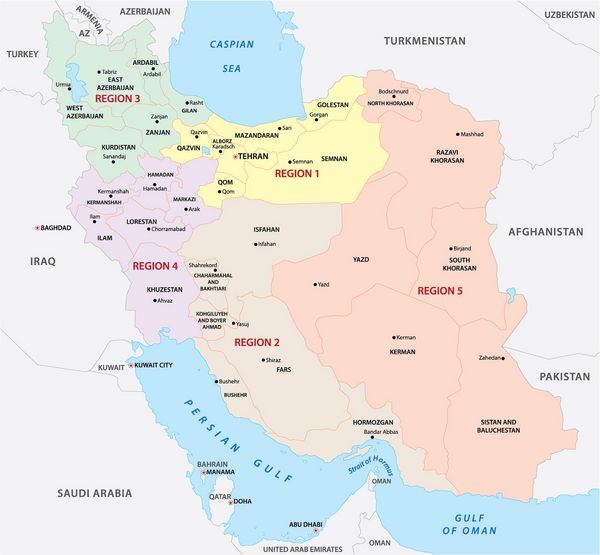 نقشه اداری و سیاسی مناطق ایران