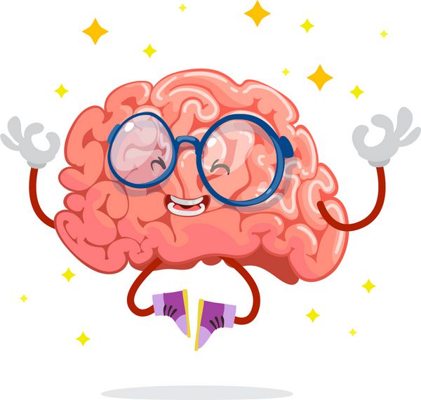 طلسم شخصیت کارتونی مغز با عینک در حال مدیتیشن در حالت یوگا