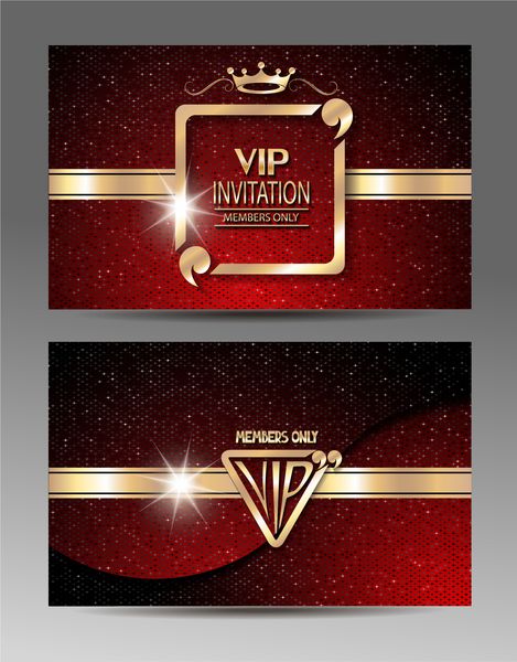 پاکت دعوت نامه VIP قرمز و طلایی با عناصر طرح گل و پس زمینه بافت طرف جلو و عقب وکتور