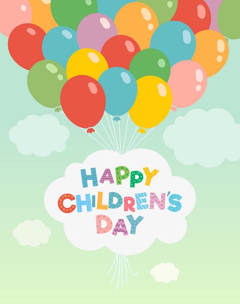 وکتور پس زمینه روز کودک ابر با عنوان روز کودک بالن کارت رنگارنگ روز کودک مبارک