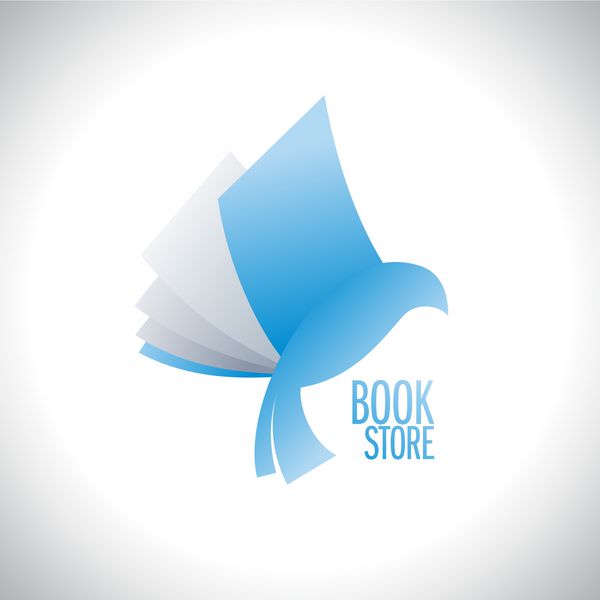آرم فروشگاه کتاب با پرواز کتاب مانند پرنده آموزش و مفهوم سرگرمی
