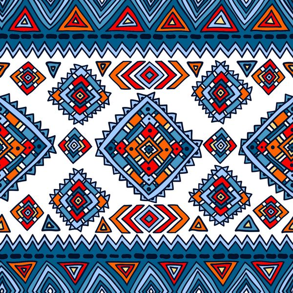 الگوی هندسی بدون درز قبیله ای نقوش قومی سنتی به سبک عامیانه بافت رنگ پس زمینه