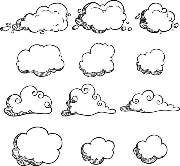 مجموعه ای از ابرهای مختلف منحصر به فرد در پس زمینه سفید