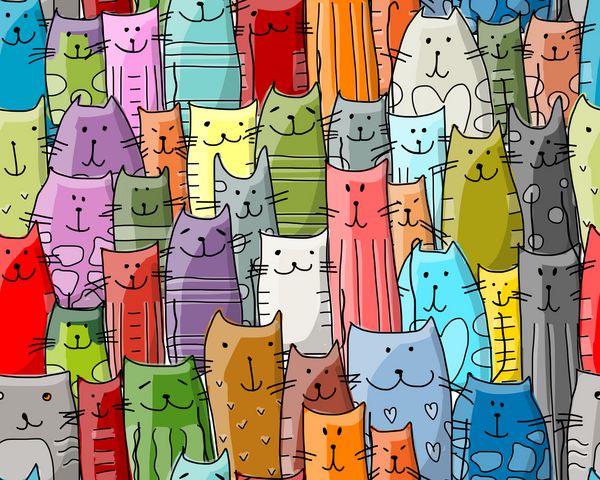 خانواده گربه های خنده دار الگوی بدون درز برای طراحی شما