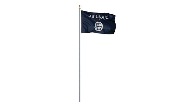 پرچم دولت اسلامی عراق و شام در حال اهتزاز در پس‌زمینه سفید لانگ شات جدا شده با ماسک مسیر بریده شفاف کانال آلفا