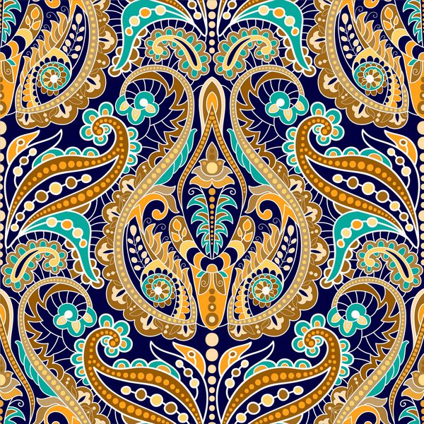 پس زمینه بدون درز Paisley الگوی گل زیور هندی