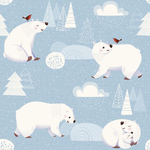 الگوی بدون درز وکتور زمستانی با خرس های قطبی زیبا و تزئینات کریسمس