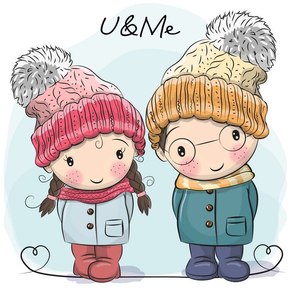 تصویر زمستانی زیبا پسر و دختر ناز با کلاه و کت