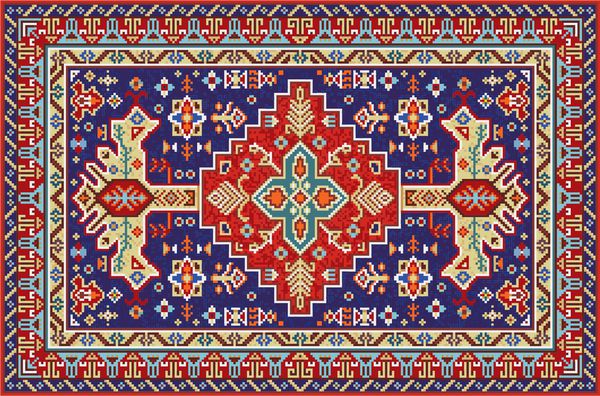 فرش موزاییک رنگارنگ با نقش هندسی سنتی عامیانه الگوی قاب حاشیه فرش وکتور 10 تصویر EPS