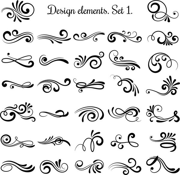 الگوهای فر با خط چرخشی جدا شده در زمینه سفید وکتور تزیینات قدیمی برای کارت تبریک مجموعه ای از تصویرسازی تزیین قاب فیلیگر