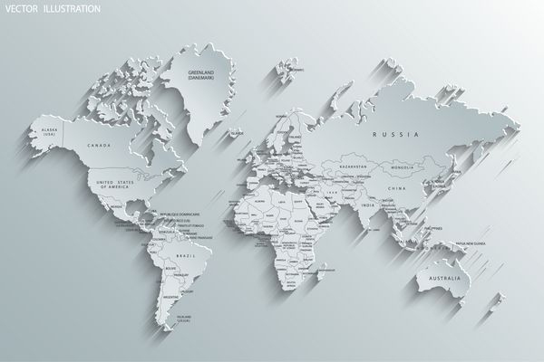 نقشه سیاسی جهان نقشه جهان خاکستری-کشورها کاغذ وکتور
