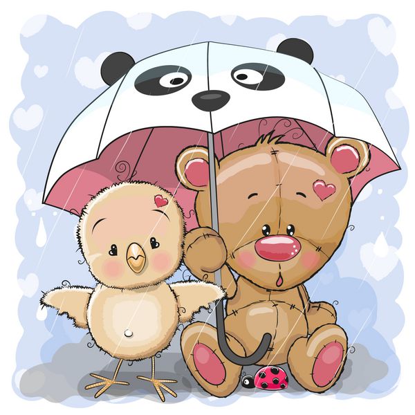 خرس و مرغ کارتونی ناز با چتر