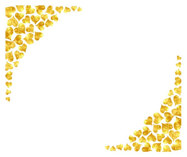 مجموعه قلب های طلایی مجموعه روز ولنتاین جدا شده در پس زمینه سفید قاب عاشقانه طلایی آیکون های تزئینی برای کارت تبریک عروسی پر زرق و برق عناصر طراحی شده با دست وکتور