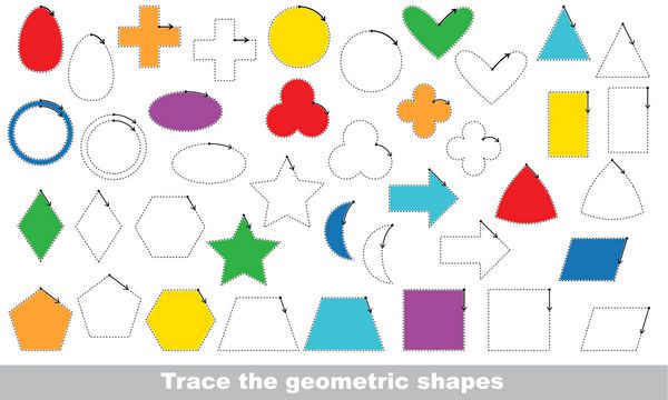 اشکال هندسی رنگارنگ که باید با نمونه ردیابی شوند بازی آموزشی نقطه به نقطه برای بچه ها