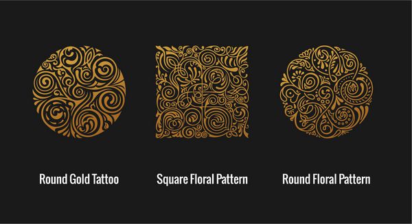 ست آرم طلای سلطنتی خوشنویسی گرد وکتور نماد گل برای کافه رستوران فروشگاه چاپ تمبر برچسب الگوی طراحی لوگو برای قهوه چای کارت ویزیت تزئینات گوتیک جدا شده