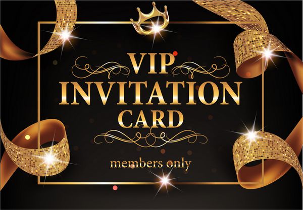 کارت دعوت VIP با قاب طلایی و روبان درخشان