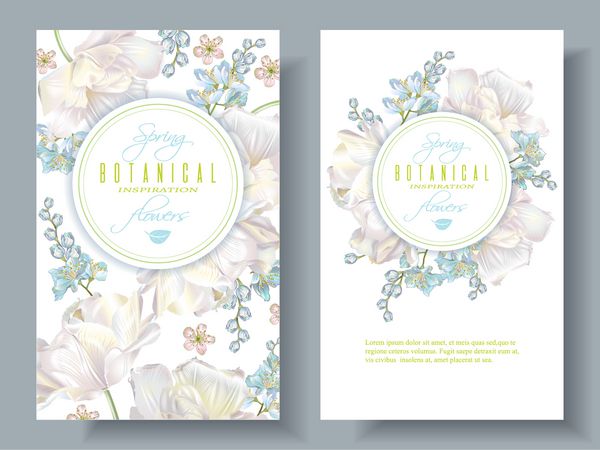 وکتور بنر گل بهاری با لاله های سفید در زمینه سفید طراحی زیبا بهار برای لوازم آرایشی طبیعی عطر با جای متن می تواند به عنوان کارت تبریک یا دعوت عروسی استفاده شود