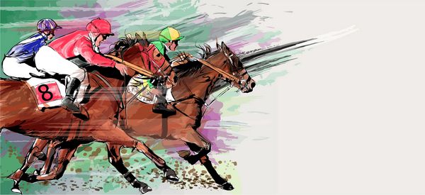 مسابقه اسب دوانی بر روی پس زمینه گرانج - وکتور