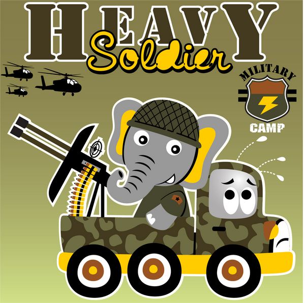 فیل سرباز سنگین با تفنگ ضد هوایی طرح تی شرت بچه گانه کاغذ دیواری تصویر کارتونی وکتور