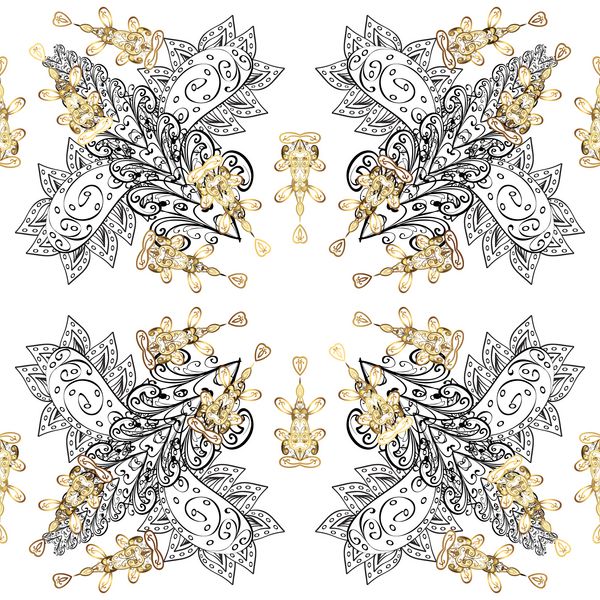 الگوی طلایی در زمینه سفید با ابله های سفید وکتور الگوی طلایی فرهای بدون درز بافت طلایی در عربسک های سبک شرقی