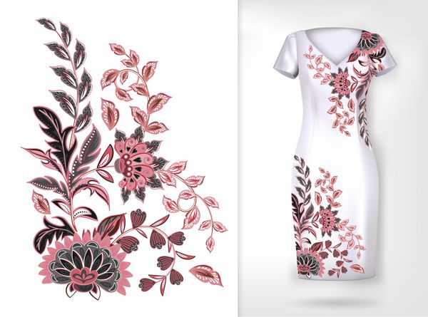 گلدوزی رنگارنگ الگوی گل وکتور الگوی گلهای زینتی سنتی روی ماکت لباس قابل استفاده در پانسمان لباس منسوجات وسایل منزل